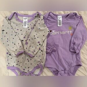 Gently Used Carhartt Set of 2 Purple and Cream Onesies, size 12m